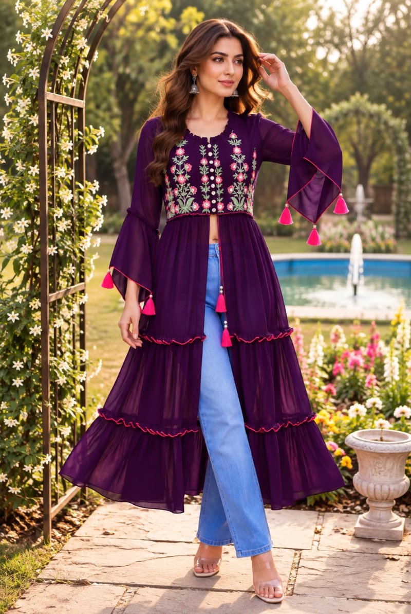 Pushpa Georgette Embroidery Fancy Long Kurti